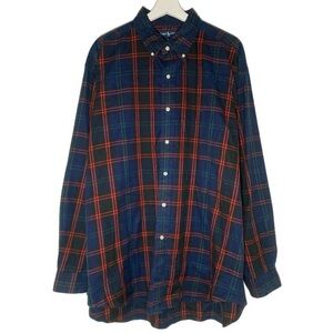 Ralph Lauren Dress Shirt Mens XL Blake Madras Plaid Blue Long Sleeve Vintage Y2K